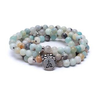 Mala Amazonit mit verschiedenen Anhängern Buddha glänzende Perle