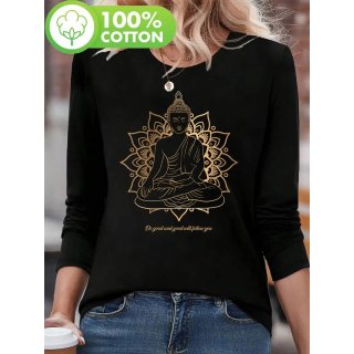 Langarm T-Shirt schwarz mit Buddha