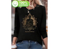 Langarm T-Shirt schwarz mit Buddha