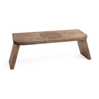 Meditationsbank klappbar Mangoholz mit Blume des Lebens