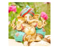 Ganesha mit Türkis und Korallensteinen