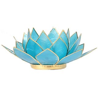 Lotus Teelichthalter Chakra gold hellblau