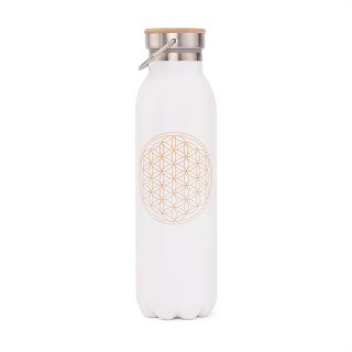 Edelstahl Trinkflasche 600ml weiß mit Blume des Lebens